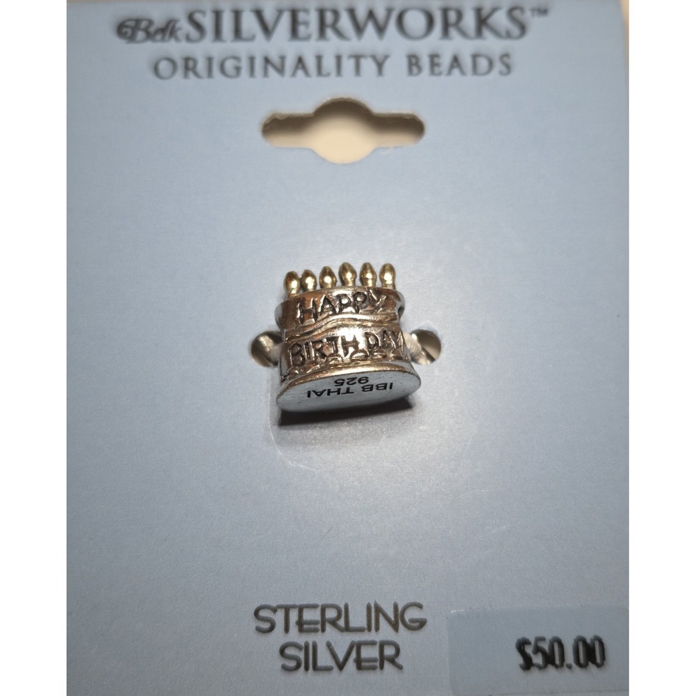 New Vintage Sterling Silver Birthday‎ Cake Charm Happy Birthday IBB 925